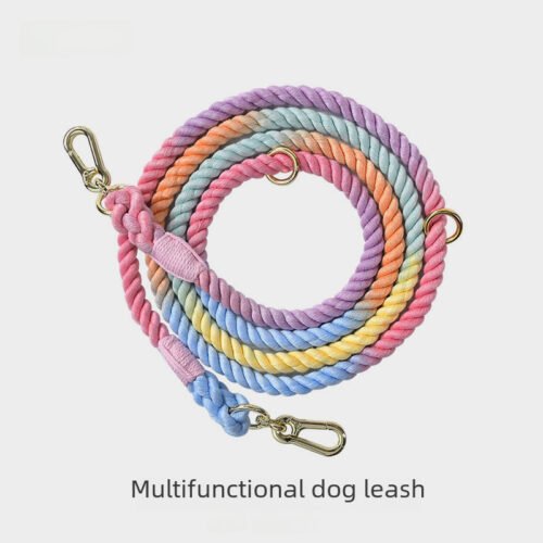 Rainbow Woven Double Dog Leash